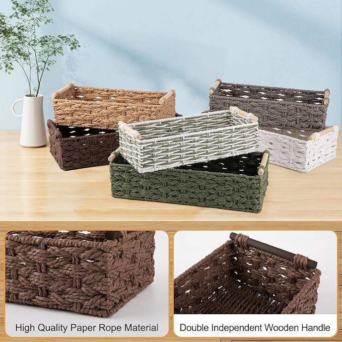 OIAHOMY Toilet Paper Baskets Handmade Paper Rope Decorative Wicker Storage Tank - Image 5