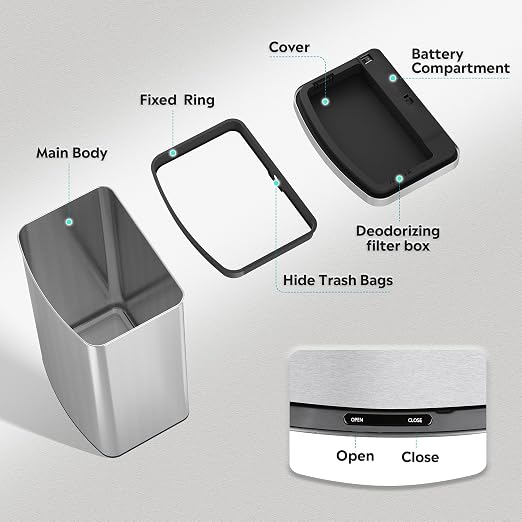 WLIVE 16 Gallon Motion Sensor Trash Can, 60 Liter Automatic Kitchen Trash Can - Image 5