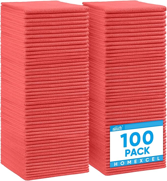 HOMEXCEL Red Microfiber Cleaning Cloth, 100 Pack Cleaning Towels by HOMEXCEL