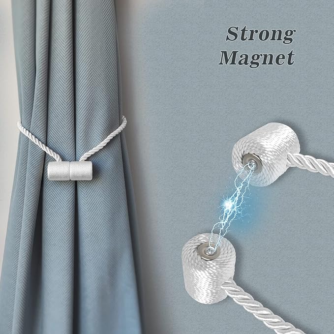 Hion Magnetic Curtain Tiebacks White 2pcs, Curtain Tiebacks Buckles Holdbacks - Image 4