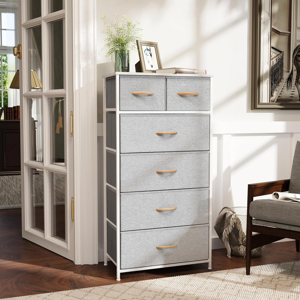 Fabric Dresser for Bedroom, Tall Skinny Dresser with 6 Drawers, Storage Organ...