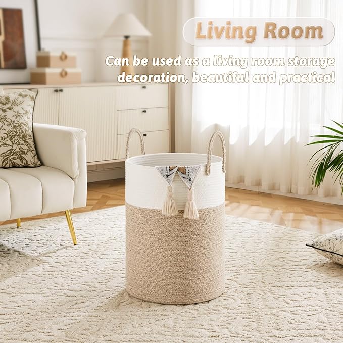 Laundry Basket, Woven Cotton Rope Laundry Hamper, 100L - Image 5