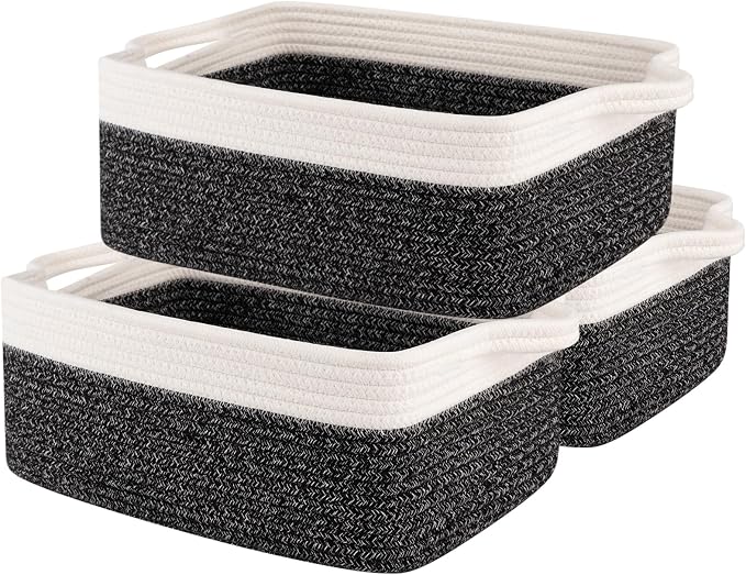 OIAHOMY 3 Pack Storage Baskets for Organizing, Woven Cotton Rope Basket for by MasterofSpaceOptimization