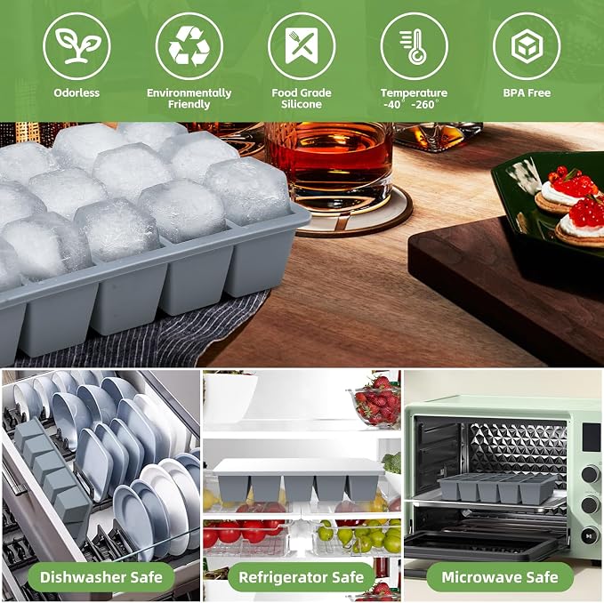 Silicone Ice Cube Tray, 3 Pack Easy-Release Stackable Ice Trays - Image 2