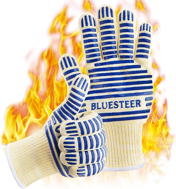 Oven Gloves, Heat Resistant 540 Degrees Grilling Gloves, Hot Surface Handler by BLUESTEER