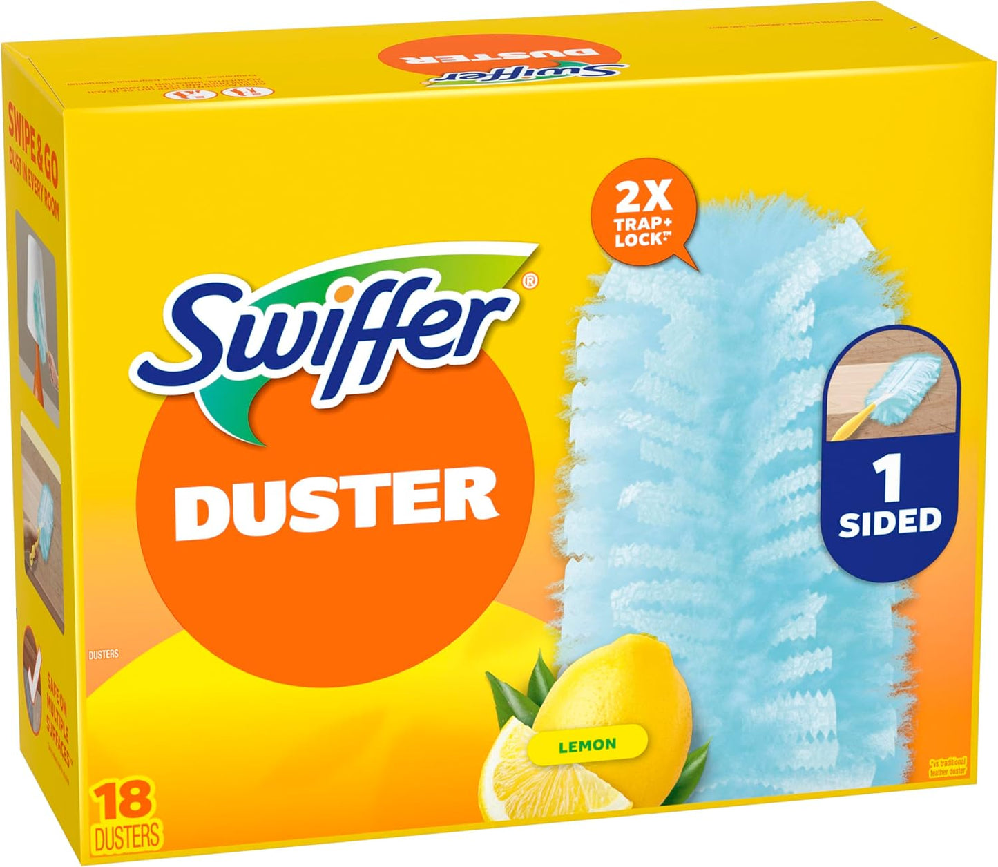 Dusters Refill for Cleaning, Feather & Microfiber Duster Disposable Alternative, for Dusting Furniture, Blinds, Ceiling Fans, Walls, Helps Remove Allergens, New Lemon Scent, 18ct