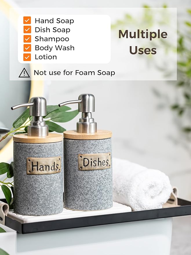 Hand and Dish Soap Dispenser Set, Ceramic Kitchen Soap Dispenser - Image 5