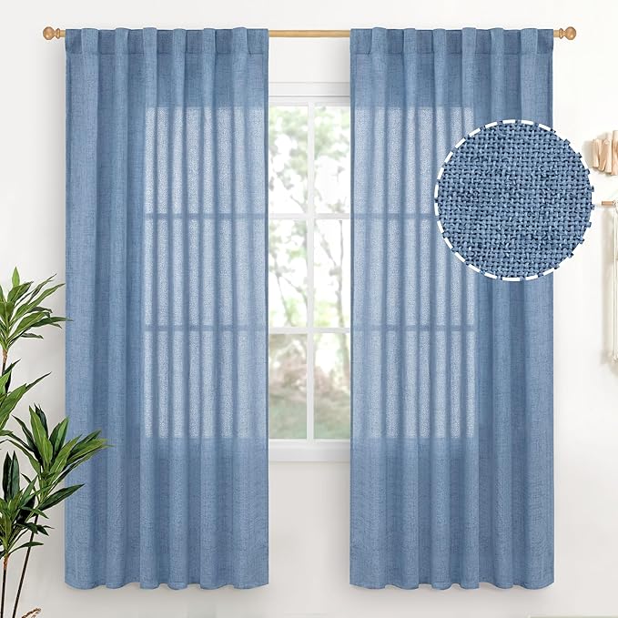YoungsTex Denim Blue Linen Curtains 72 Inch Length by YoungsTex