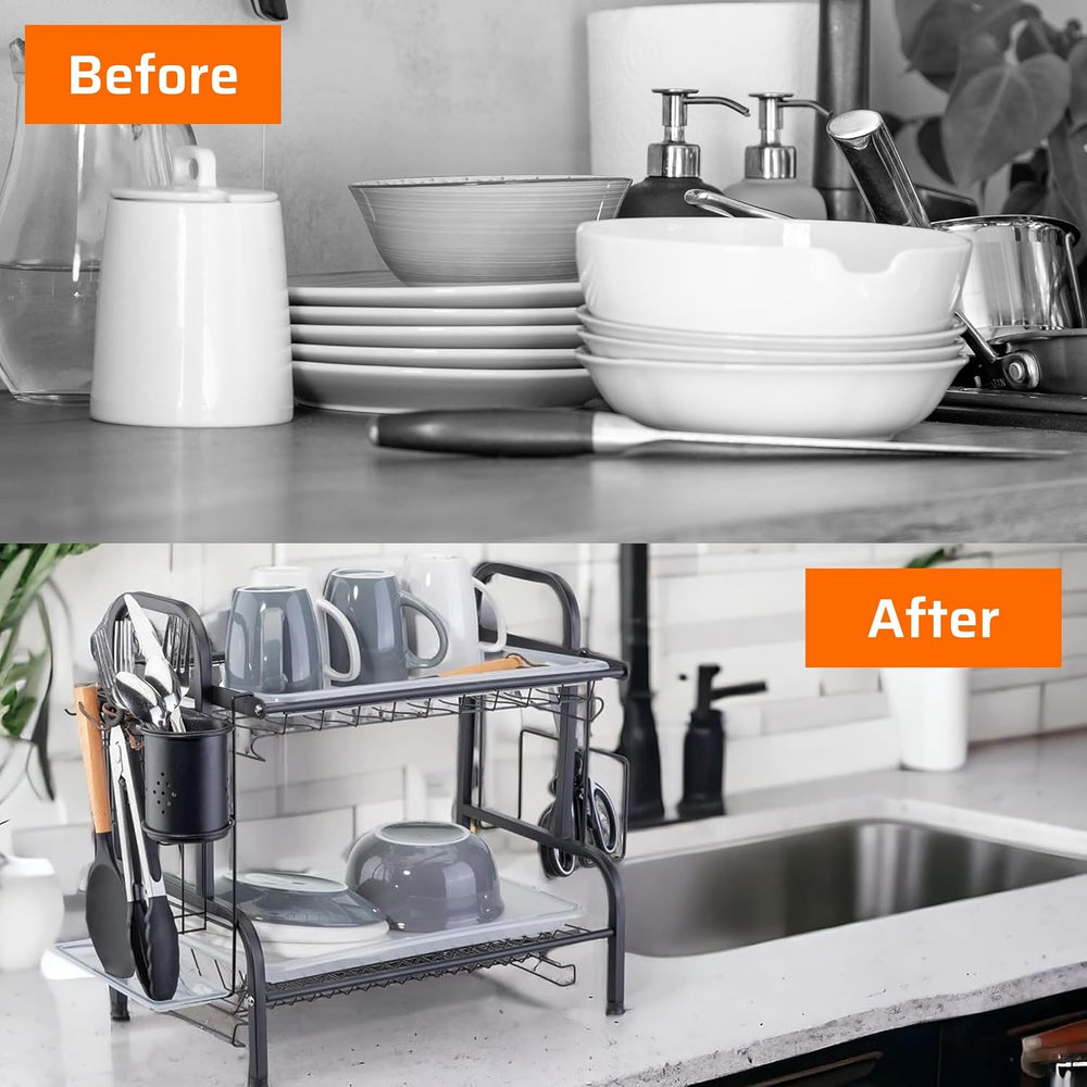 Farenheit Stainless Steel 2-Tier Side Sink Dish Drying Rack for Kitchen Count...