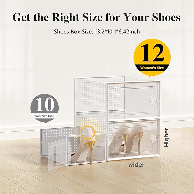 Kuject X-Large Shoe Storage Boxes Organizers Clear Plastic Stackable 12 Pack
