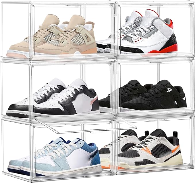 Shoe Storage 6 Pack, Acrylic Clear Shoe Storage Box Stackable Large Sneakers by EDSFAM