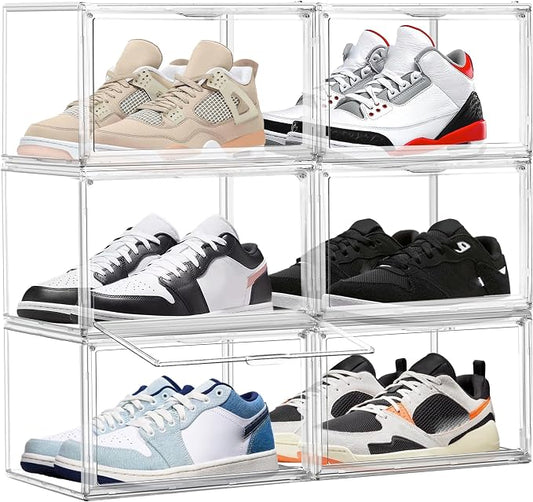 Shoe Storage 6 Pack, Acrylic Clear Shoe Storage Box Stackable Large Sneakers by EDSFAM