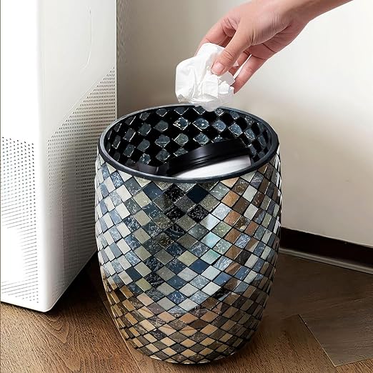 Escenzy Modern Bathroom Trash Can Mosaic Glass 5L | Decorative Small Garbage - Image 7