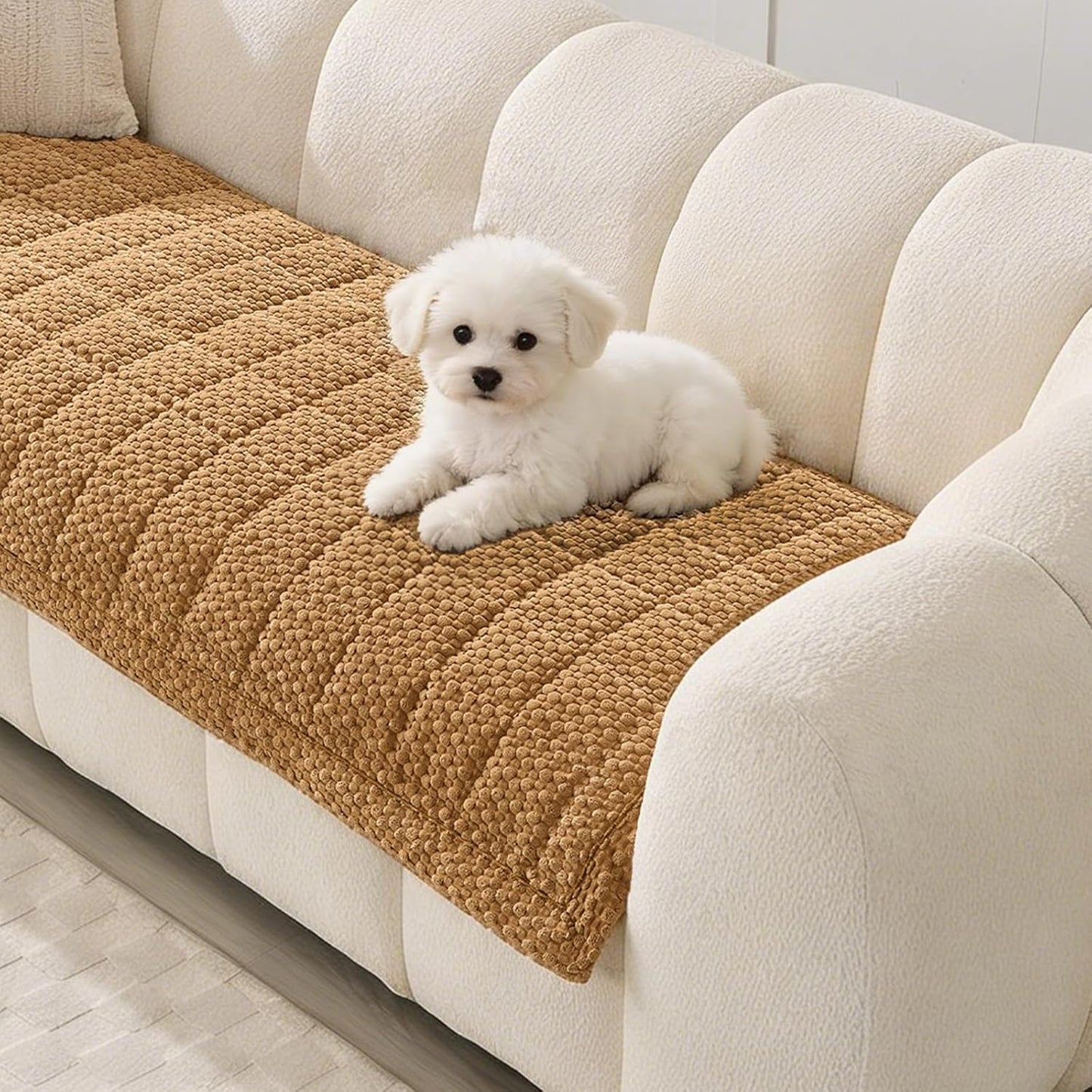 Waterproof Sofa Covers for Pets, Non Slip Fuzzy Couch Cover, Dog Furniture Bed Protector, Soft Plush Sofa Slipcover (Brown, 29"x71")