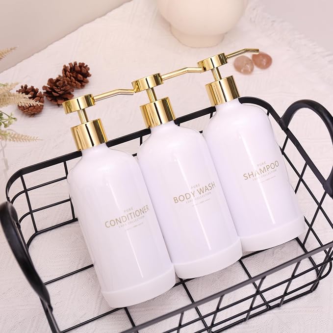 Shampoo and Conditioner Dispenser Set of 3, Refillable 20.5OZ Shampoo Bottles - Image 4