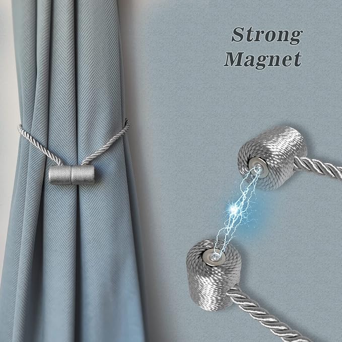 Hion Magnetic Curtain Tiebacks Grey 2pcs, Curtain Tiebacks Buckles Holdbacks - Image 4