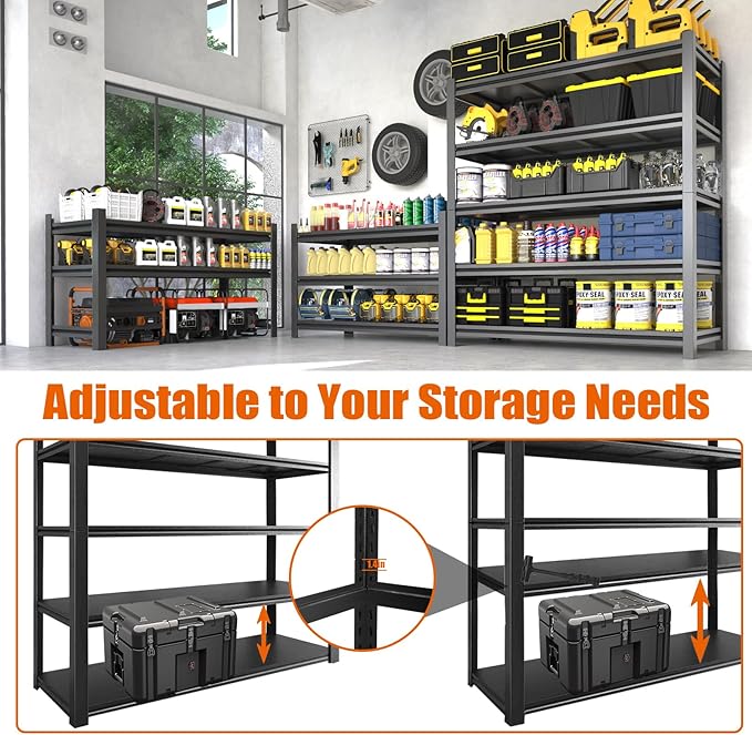 84“H Garage Shelving Heavy Duty Storage Shelves 3000 LBS Adjustable 5 Tier - Image 7