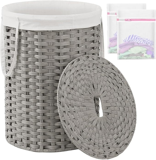 Laundry Basket with Lid Round Rattan Laundry Hamper with Lid and Handles 29.1 by SETVSON