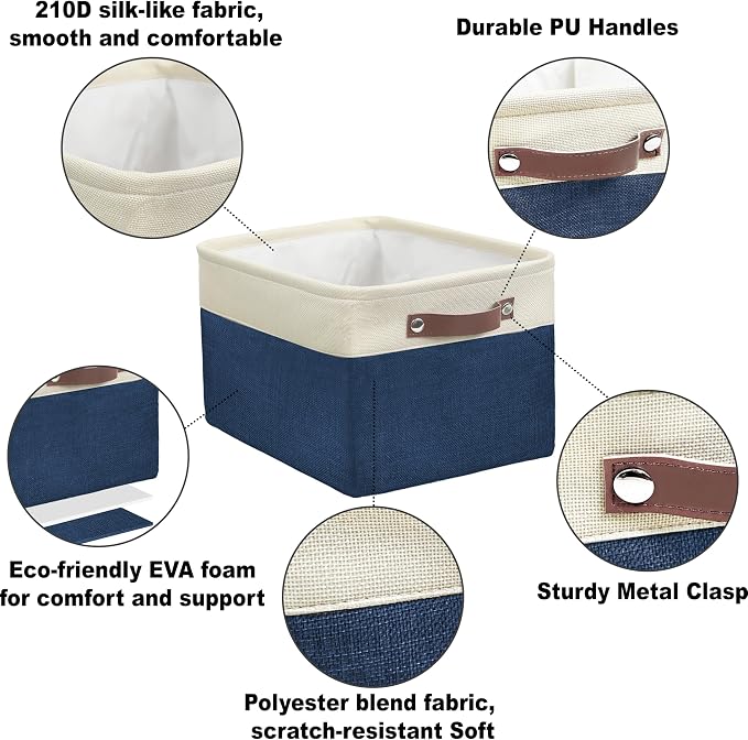 SIMPLE HOUSEWARE Large Fabric Storage Bin, 3 Pack, Steel Blue - Image 4