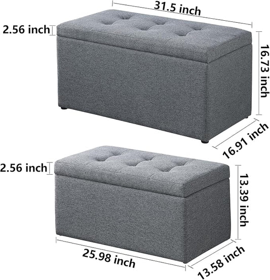 Storage Ottoman Bench with 2.56-inch Thick Seat, 31.5 inch Nesting Ottoman Set - Image 2