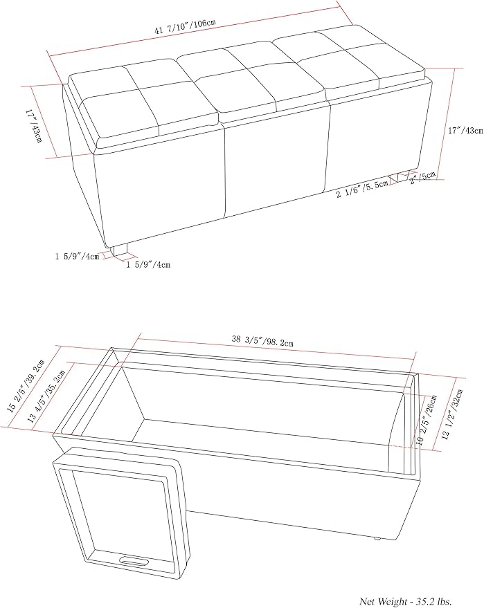 SIMPLIHOME Avalon 42 inch Wide Contemporary Rectangle Storage Ottoman in - Image 3