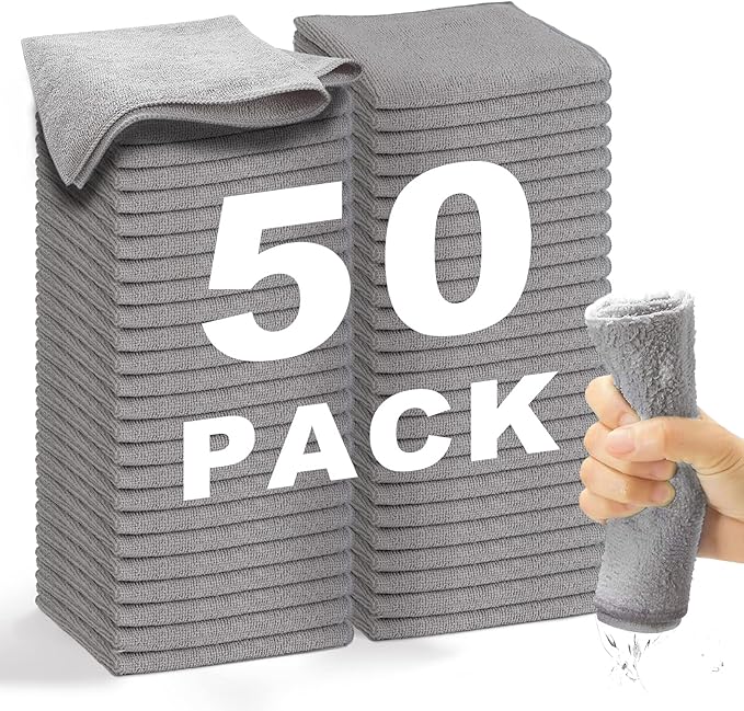 Microfiber Cleaning Cloth Grey-50Pcs 2100 Series Ultra Soft Highly Absorbent by WEAWE