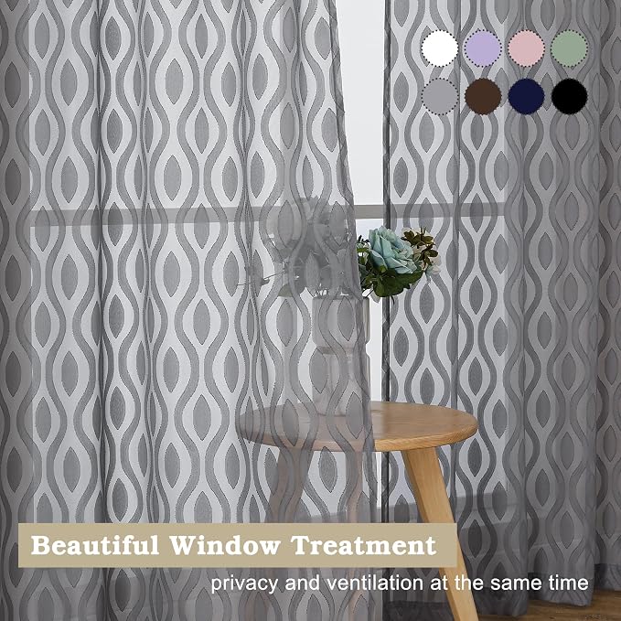 Aiyufeng Sheer Grey Curtains 54 Inch Length 2 Panels, Soft Lightweight Clip - Image 7