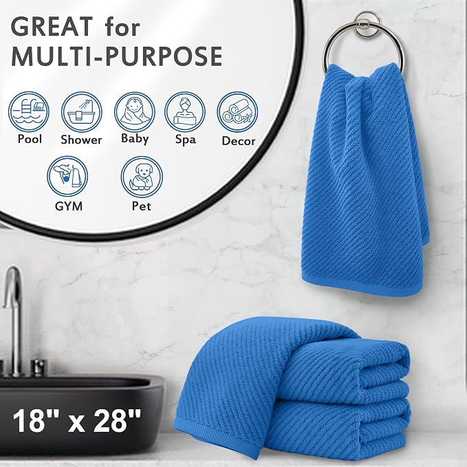 VOOVA & MOVAS Blue Hand Towels for Bathroom, 4 Pack Large 18"x28" - Image 5