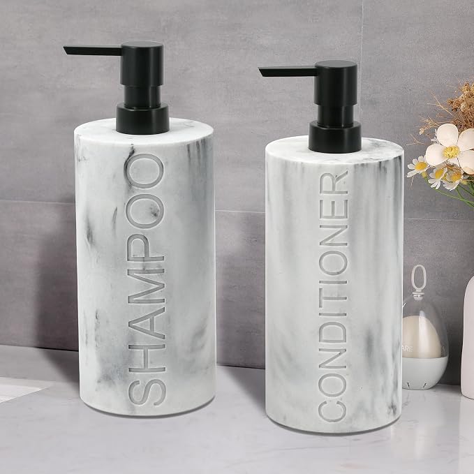 Marble Resin 2 Piece Shampoo and Conditioner Dispenser Set, Luxurious - Image 9