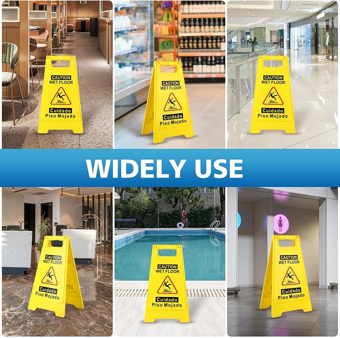 1-Pack Caution Wet Floor Sign, 17.5" Height, Bright Yellow Double-Sided Folding - Image 7