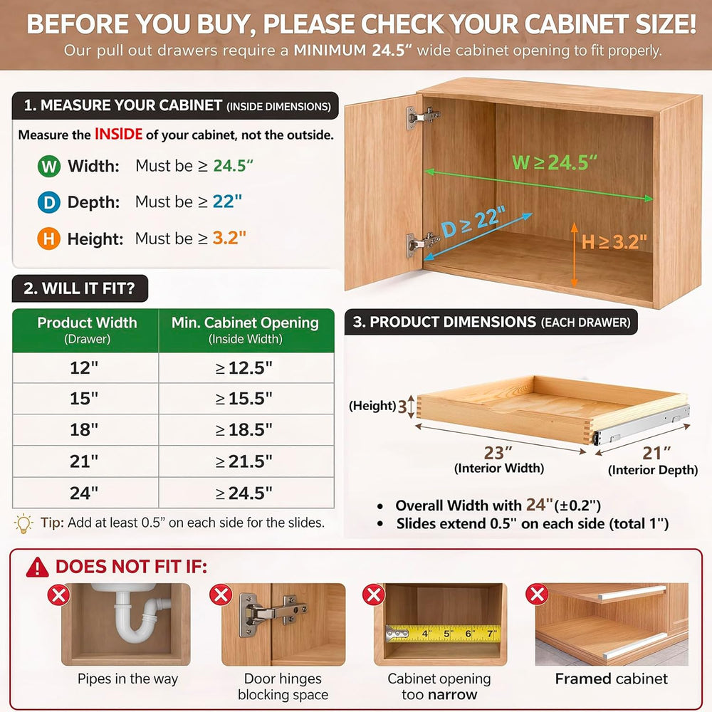 Sintuff 4 Pack Wooden Pull out Tray Cabinet Organizer, 24'' X 21'...