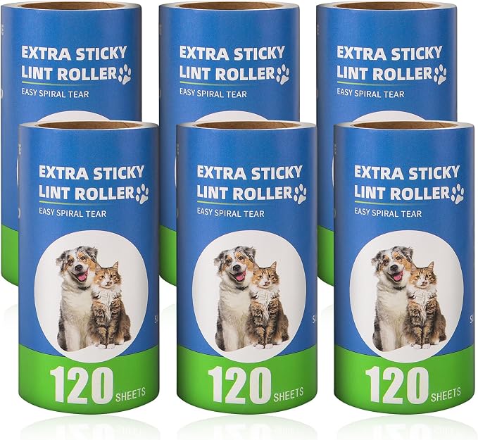 Extra Sticky Lint Roller Refills 6 Pack fit 3.8"-4" Standard Size Lint Roller by Bartuke