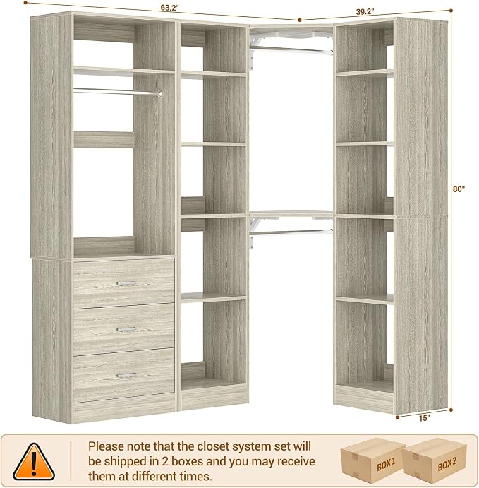 Corner Closet System with 3 Drawers, Corner Closet Organizer System with 13 - Image 7