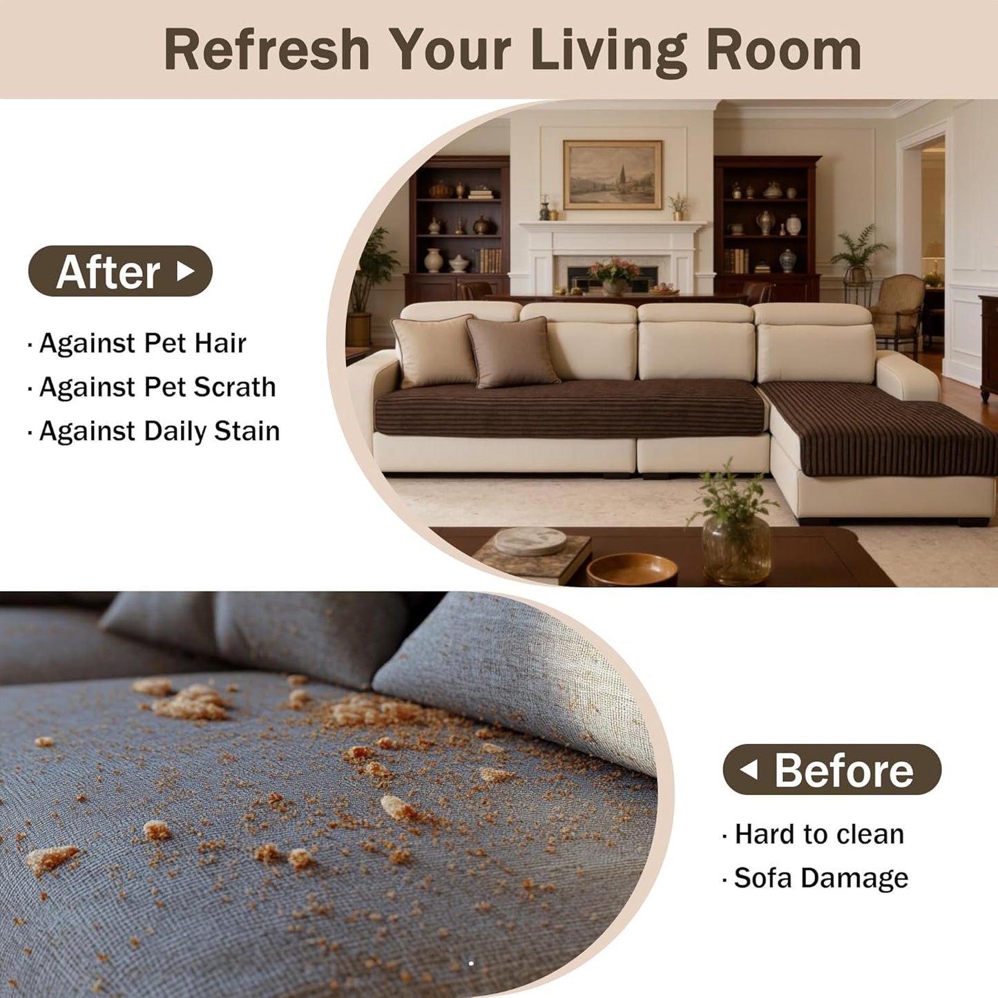MEETSKY 100% Waterproof Sectional Couch Covers, 2 Pieces Non Slip Couch Covers for Dogs, L Shaped Sofa Covers for Pets Washable, Sofa Slipcover Furniture Protector, Chocolate, Large, 35"x63"+35"x63"