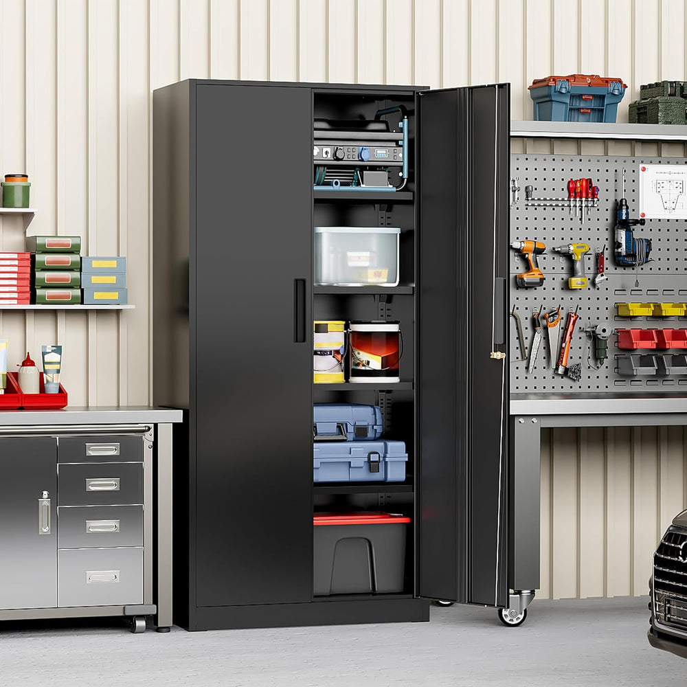 Greenvelly Metal Cabinet, 72" Black Locking Metal Storage Cabinet with 2...