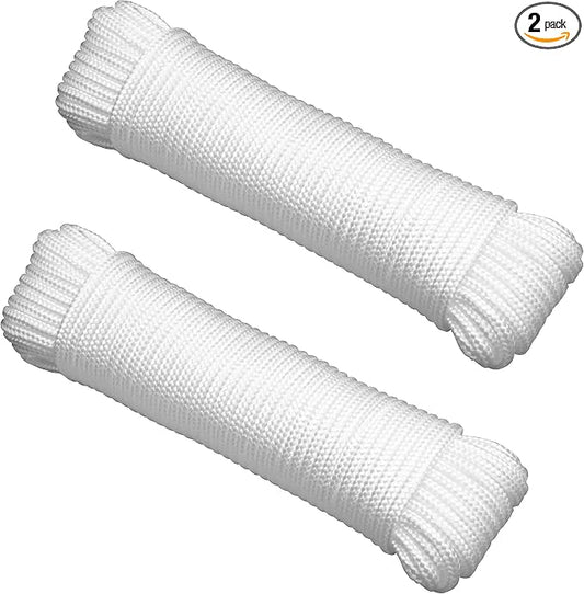 Gardzen 2-Pack 100' x φ1/4" White Rope, UV Resistant Rope by Gardzen