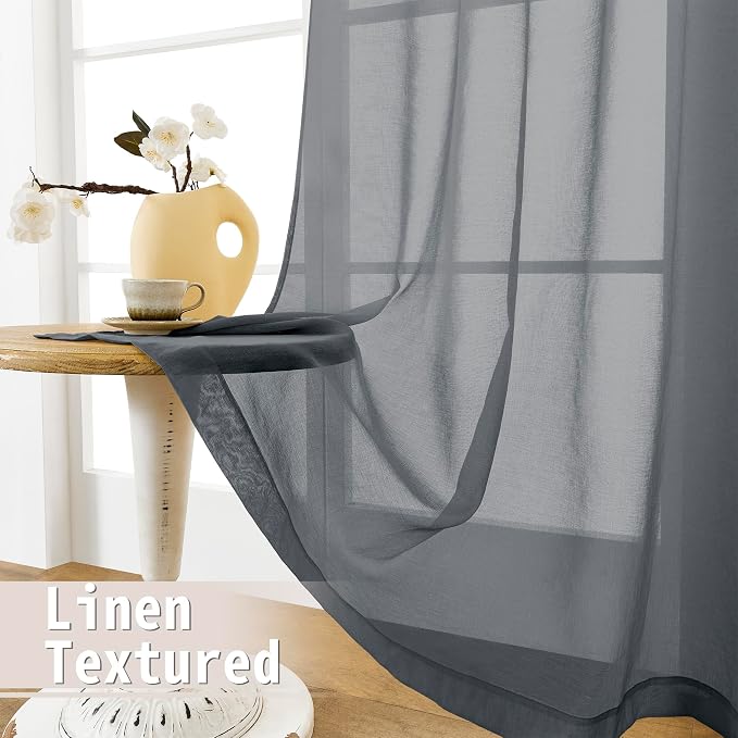 Tollpiz Sheer Door Curtains Closet Linen Textured Curtains Sheer Doorway Light - Image 4