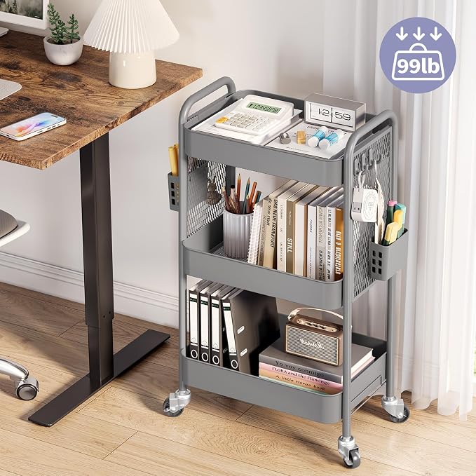 TOOLF 3 Tier Rolling Cart Storage Organizer, Metal Rolling Utility Cart - Image 2