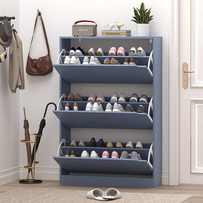 Shoe Cabinet with 3 Flip Drawers, Hidden Wood Shoe Cabinet, Freestanding Shoe - Image 7
