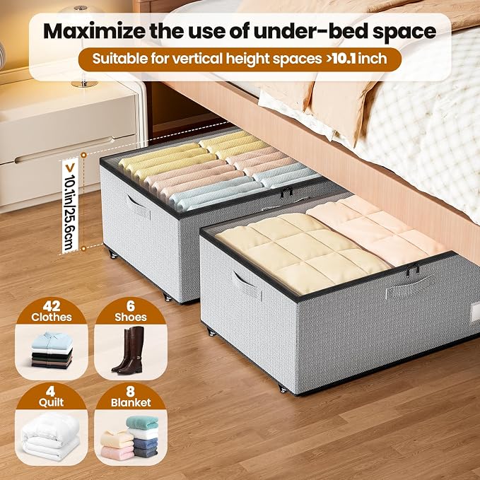 Underbed Storage with Wheels, 2 Pack Under Bed Storage Containers with Clear - Image 4
