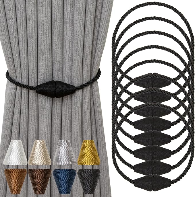 Magnetic Curtain Tiebacks 8 Pack Outdoor Rope Curtain Tie Backs Decorative by CurtainTiebacks