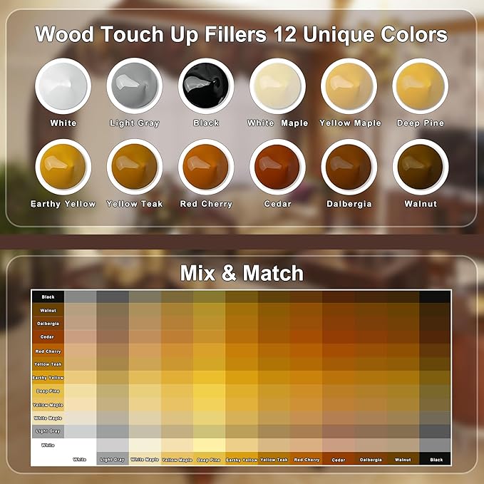 Wood Furniture Repair Kit, 12 Colors Wood Repair Kit, Wood Touch up Fillers - Image 3