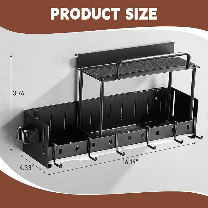 Wall-Mounted Cleaning Tool Organizer, 16.14x4.33x3.74 inches, Mop Holder - Image 2