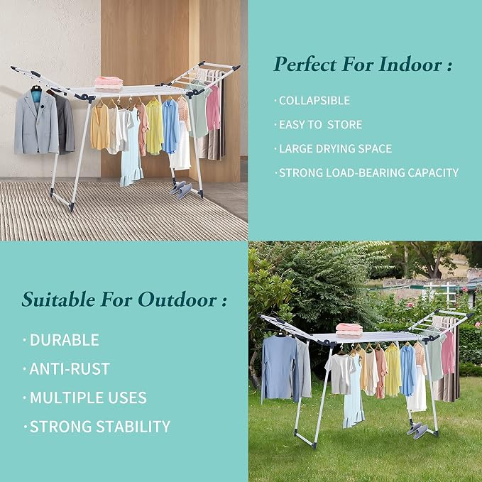 Clothes Drying Rack, Gullwing Laundry Rack, Collapsible, Space-Saving Laundry - Image 7