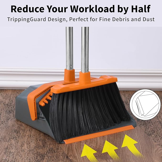 Broom and Dustpan Set with 51'' Long Handle, Upright Broom and Dustpan Combo - Image 6