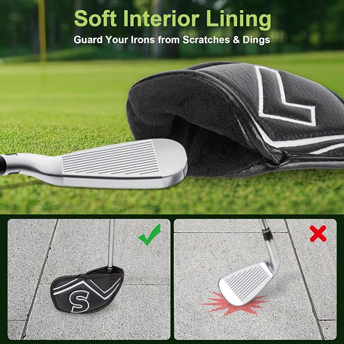 Welspo Magnetic Leather Golf Iron Head Covers 11 Pack Synthetic Leather Club - Image 3