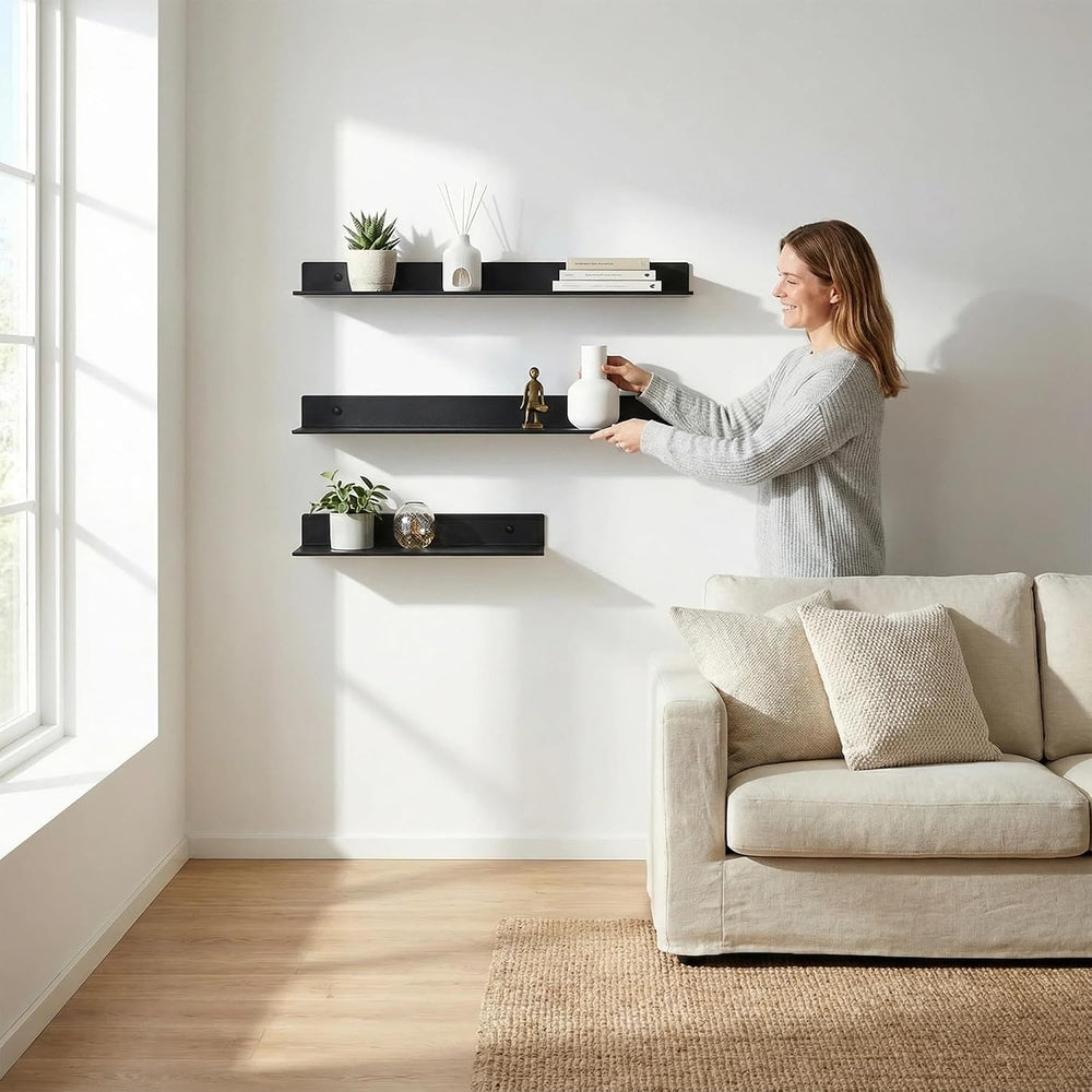 Z metnal Wall Shelf, Long Floating Shelves, Metal Hanging Shelf for Living Ro...