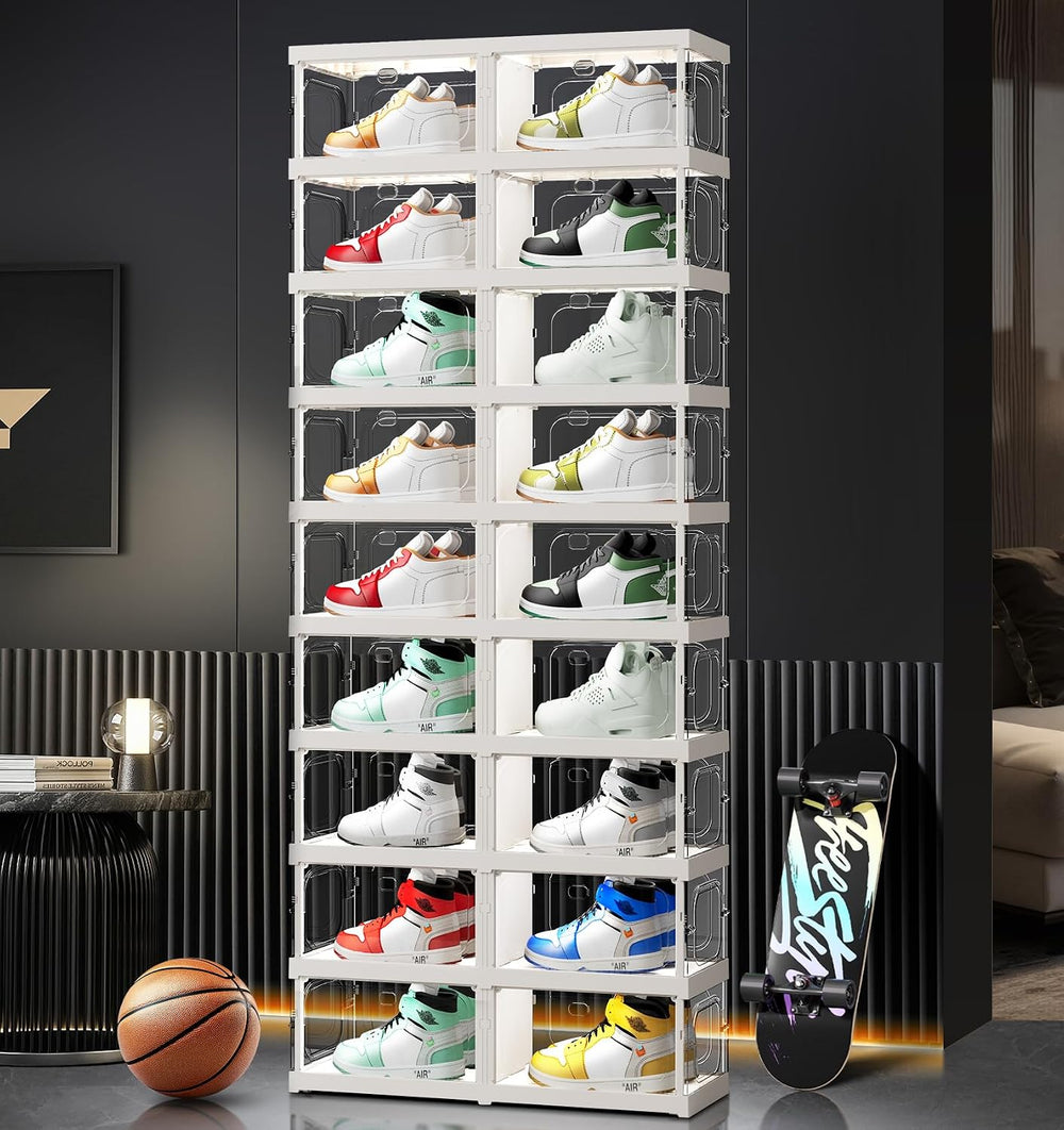CIMLORD 9-Tier Foldable Shoe Rack Organizer, Magnetic Doors,18 Pairs,White
