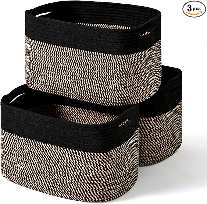 Storage Baskets for Organizing Shelves, Toy Basket for Kid's Room, Woven Cotton by ICERZCZ