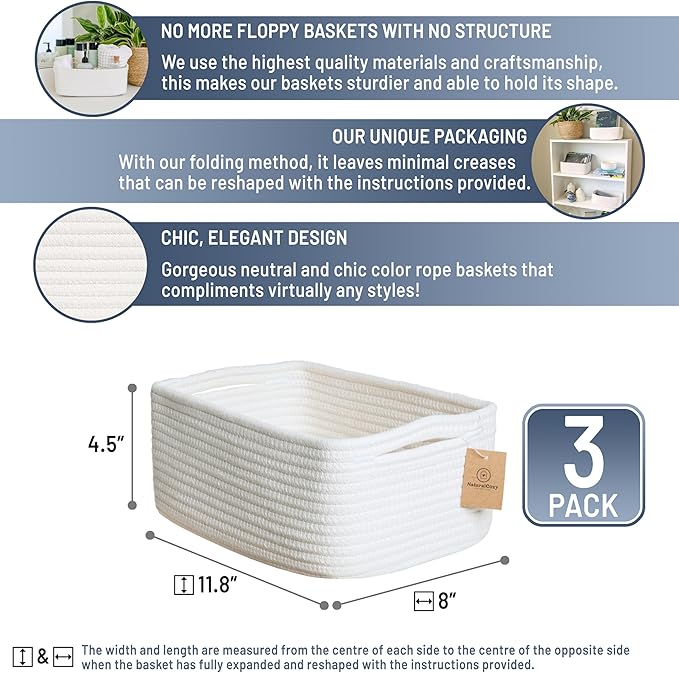 NaturalCozy 11.8"x8"x4.5” Storage Baskets - Image 2
